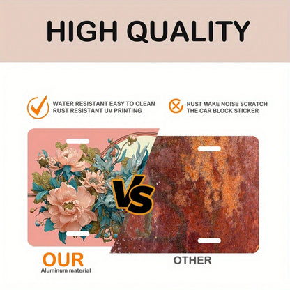 D Flat Only For Decoration, Asian-Style Dragon And Peach Blossom Petal License Plate With Pink Frame Window Design, Heavy-Duty Aluminum Structure, Compatible With US Standard Vehicles, Cars, Trucks, M