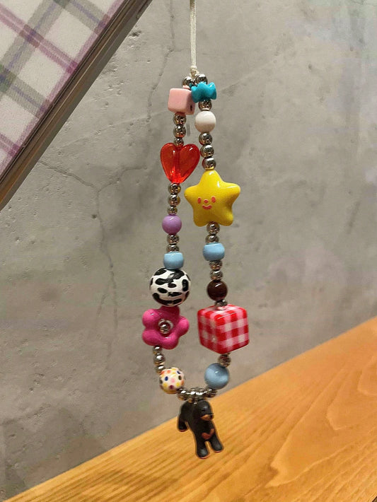 Dachshund Dog Phone Case Lanyard Colorful Dopamine Handmade Phone Chain Beaded Cute Camera Strap, CCD Pendant Charm Phone Lanyard Compatible With Android And Most Smartphone,Gifts For Mother, Family
