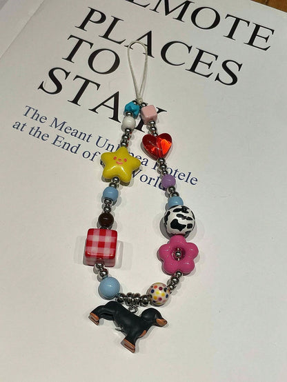 Dachshund Dog Phone Case Lanyard Colorful Dopamine Handmade Phone Chain Beaded Cute Camera Strap, CCD Pendant Charm Phone Lanyard Compatible With Android And Most Smartphone,Gifts For Mother, Family