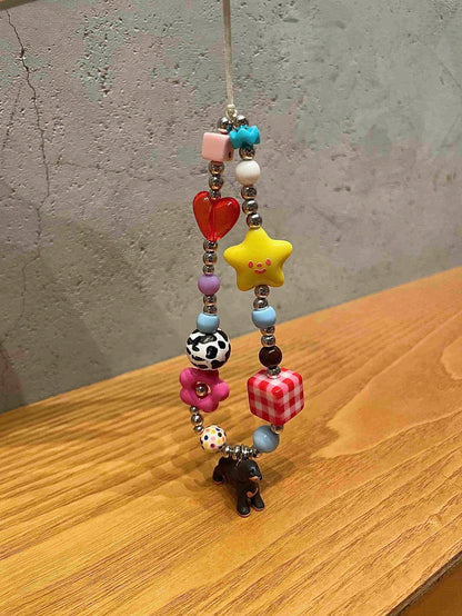 Dachshund Dog Phone Case Lanyard Colorful Dopamine Handmade Phone Chain Beaded Cute Camera Strap, CCD Pendant Charm Phone Lanyard Compatible With Android And Most Smartphone,Gifts For Mother, Family