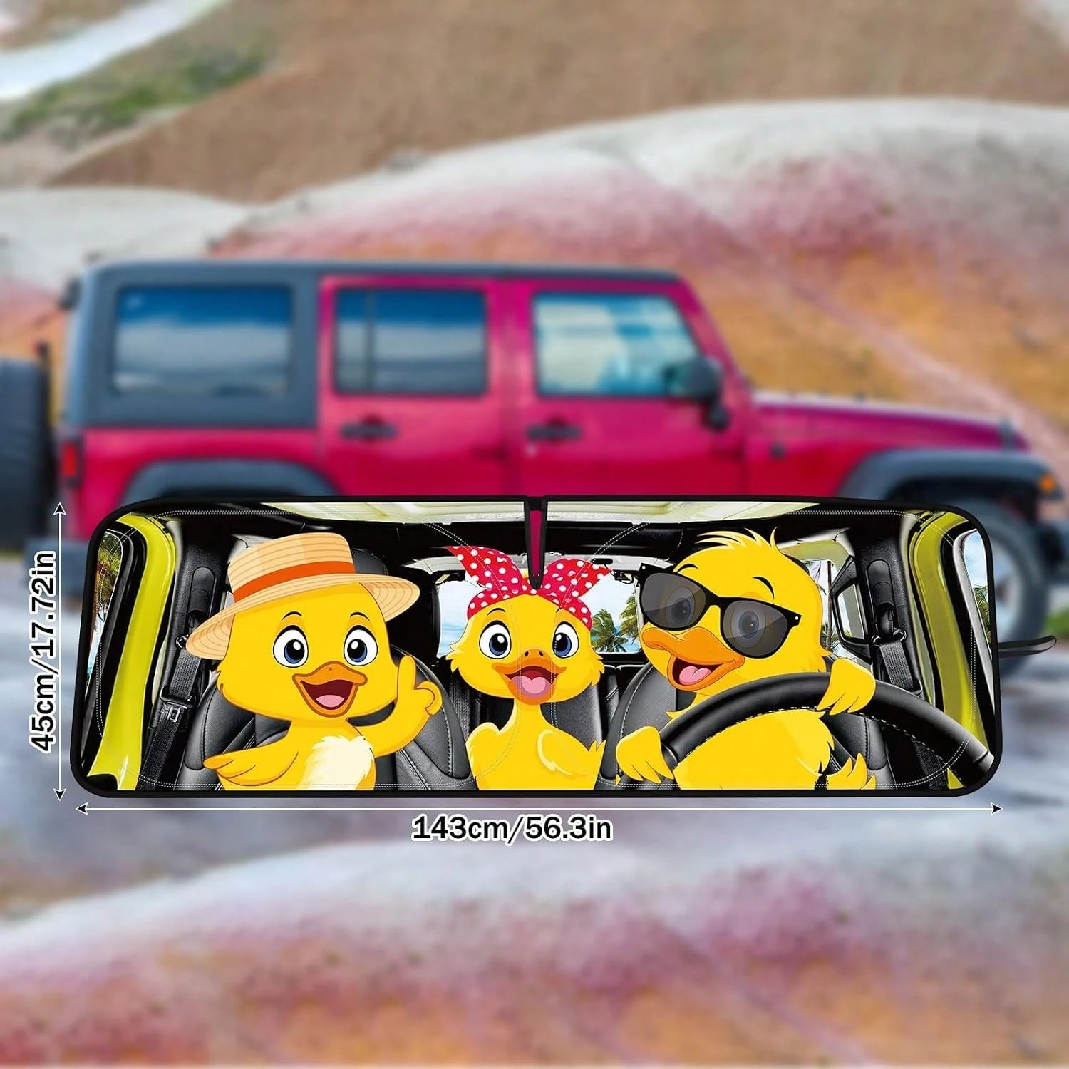 DaisyInner Windshield Sun Shade Compatible With Jeep Jk Jku Jl Jlu 1997-2023 And Compatible With Gladiator Jt 2020-2023 Foldable Windshield Sunvisor Blocks UV Rays (Duck, 16.5" X 52.5")