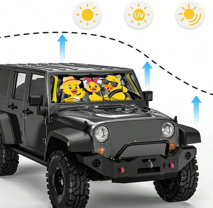 DaisyInner Windshield Sun Shade Compatible With Jeep Jk Jku Jl Jlu 1997-2023 And Compatible With Gladiator Jt 2020-2023 Foldable Windshield Sunvisor Blocks UV Rays (Duck, 16.5" X 52.5")