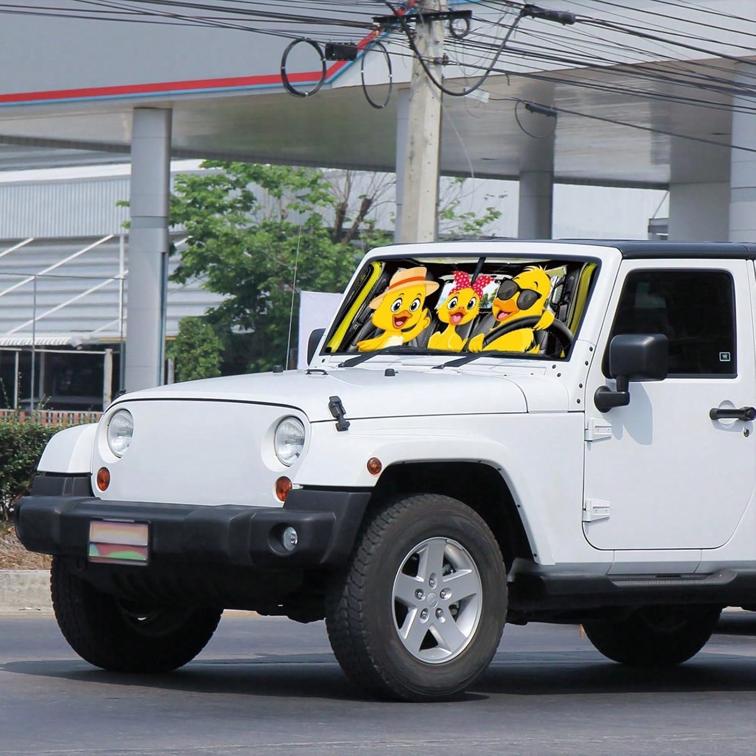 DaisyInner Windshield Sun Shade Compatible With Jeep Jk Jku Jl Jlu 1997-2023 And Compatible With Gladiator Jt 2020-2023 Foldable Windshield Sunvisor Blocks UV Rays (Duck, 16.5" X 52.5")