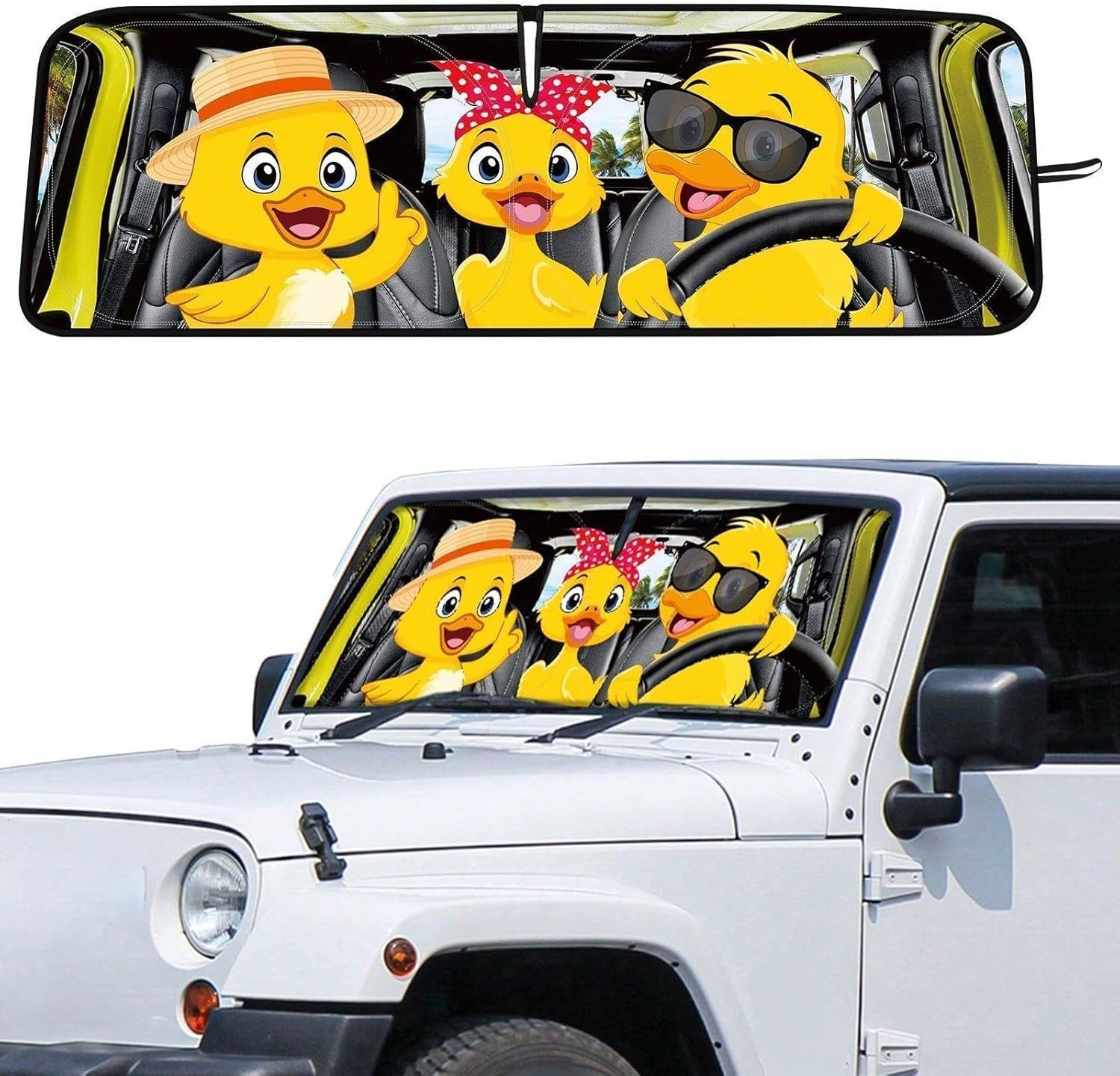 DaisyInner Windshield Sun Shade Compatible With Jeep Jk Jku Jl Jlu 1997-2023 And Compatible With Gladiator Jt 2020-2023 Foldable Windshield Sunvisor Blocks UV Rays (Duck, 16.5" X 52.5")