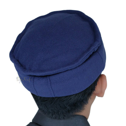 Dark Blue Afghani-Style "Tauhid until the end" Faux Wool Stretchable Pakol Mujahidin Soft Kufi Hat
