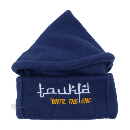 Dark Blue Afghani-Style "Tauhid until the end" Faux Wool Stretchable Pakol Mujahidin Soft Kufi Hat