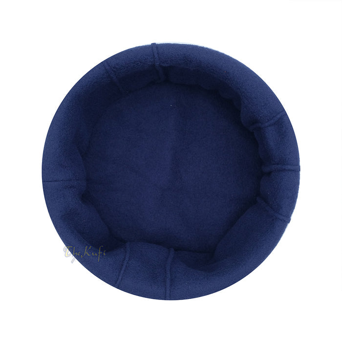 Dark Blue Afghani-Style "Tauhid until the end" Faux Wool Stretchable Pakol Mujahidin Soft Kufi Hat