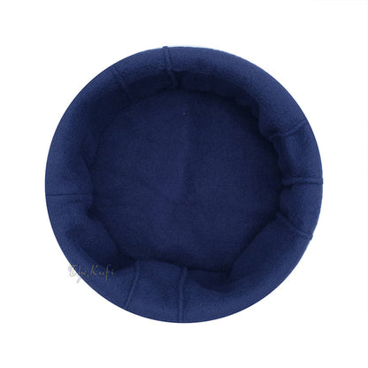 Dark Blue Afghani-Style "Tauhid until the end" Faux Wool Stretchable Pakol Mujahidin Soft Kufi Hat