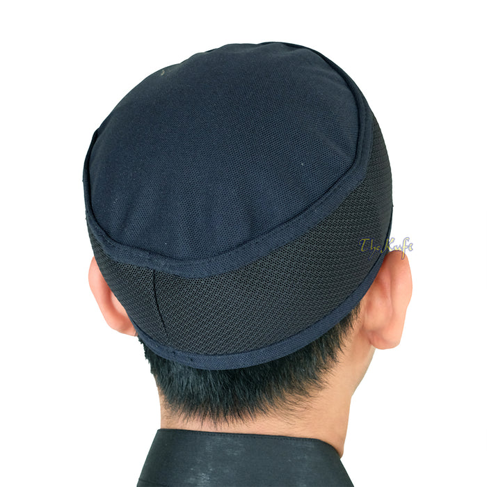 Dark Blue with Black Madun Vented Top Pliable Two-Color Round Kufi Hat