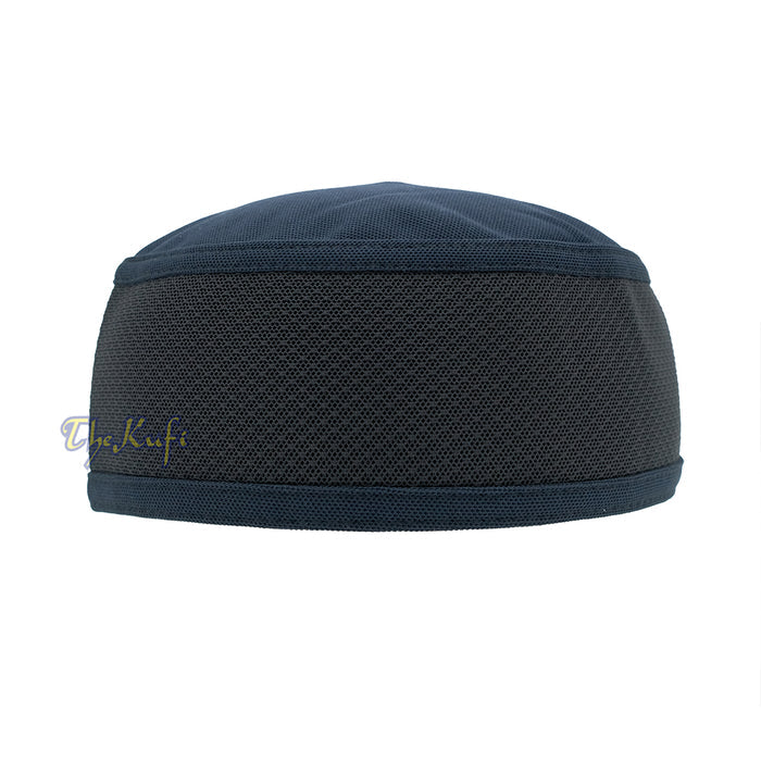 Dark Blue with Black Madun Vented Top Pliable Two-Color Round Kufi Hat