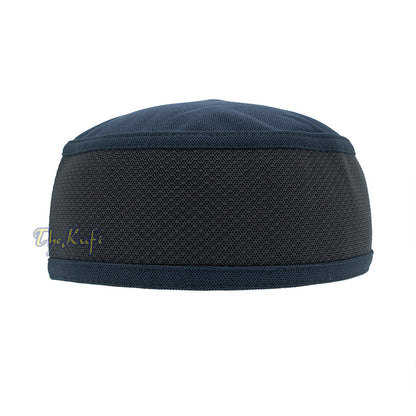 Dark Blue with Black Madun Vented Top Pliable Two-Color Round Kufi Hat