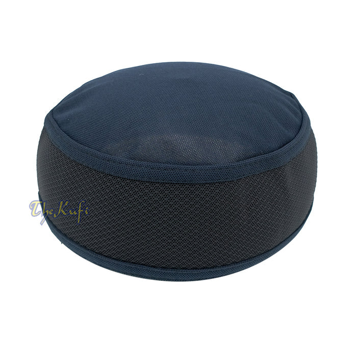 Dark Blue with Black Madun Vented Top Pliable Two-Color Round Kufi Hat