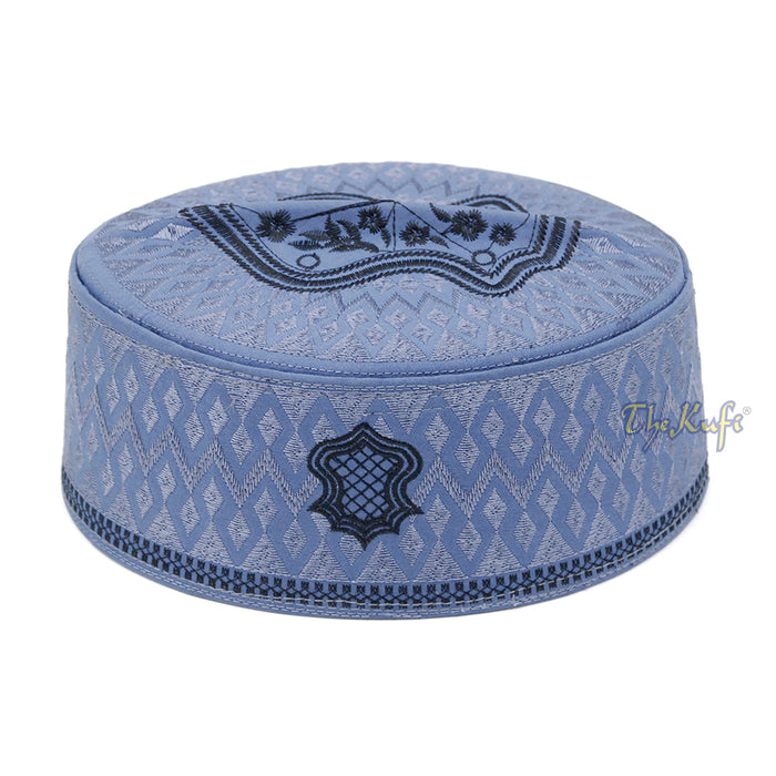 Dark Gray & Black Assagofah Embroidered Sandal Diamond Design Creased-Top Oval Nalain Rigid Kufi Hat