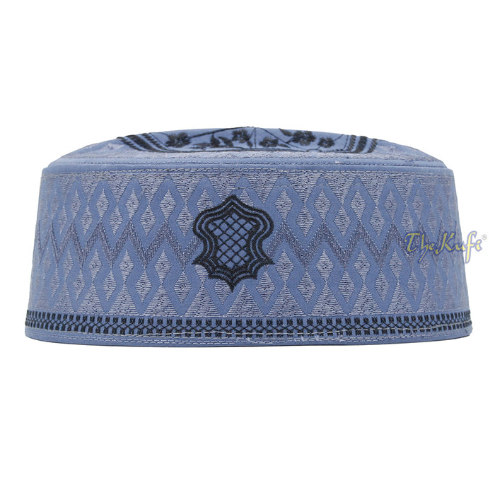 Dark Gray & Black Assagofah Embroidered Sandal Diamond Design Creased-Top Oval Nalain Rigid Kufi Hat