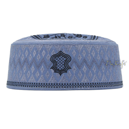 Dark Gray & Black Assagofah Embroidered Sandal Diamond Design Creased-Top Oval Nalain Rigid Kufi Hat