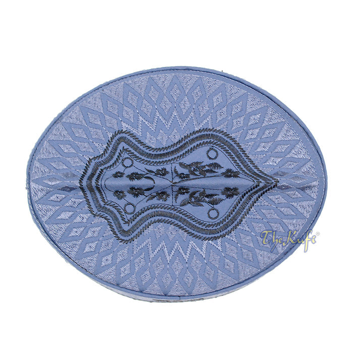 Dark Gray & Black Assagofah Embroidered Sandal Diamond Design Creased-Top Oval Nalain Rigid Kufi Hat