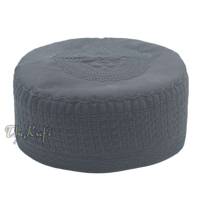 Dark Gray Madinah Kufi | Mix Fabric Embroidered 3-inch Islamic Cap Hat