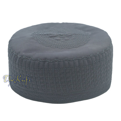 Dark Gray Madinah Kufi | Mix Fabric Embroidered 3-inch Islamic Cap Hat