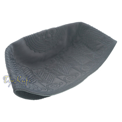 Dark Gray Madinah Kufi | Mix Fabric Embroidered 3-inch Islamic Cap Hat