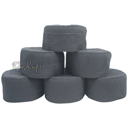 Dark Gray Madinah Kufi | Mix Fabric Embroidered 3-inch Islamic Cap Hat