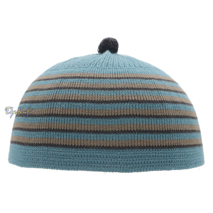 Dark Teal with Brown & Black Lines Baby Or Infant Kufi pom-pom Beanie