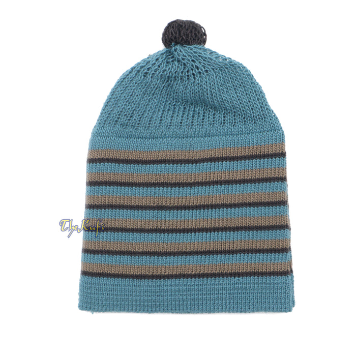 Dark Teal with Brown & Black Lines Baby Or Infant Kufi pom-pom Beanie