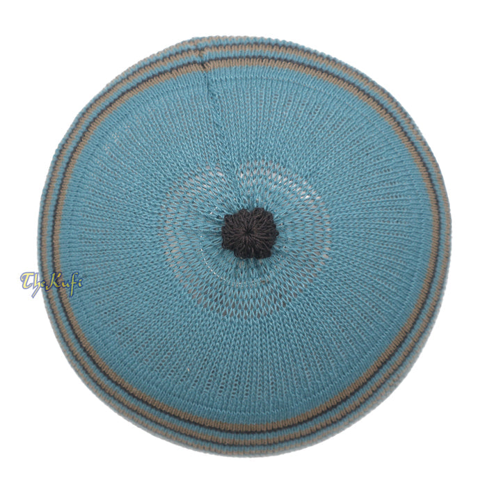 Dark Teal with Brown & Black Lines Baby Or Infant Kufi pom-pom Beanie