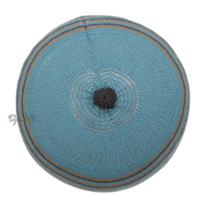 Dark Teal with Brown & Black Lines Baby Or Infant Kufi pom-pom Beanie