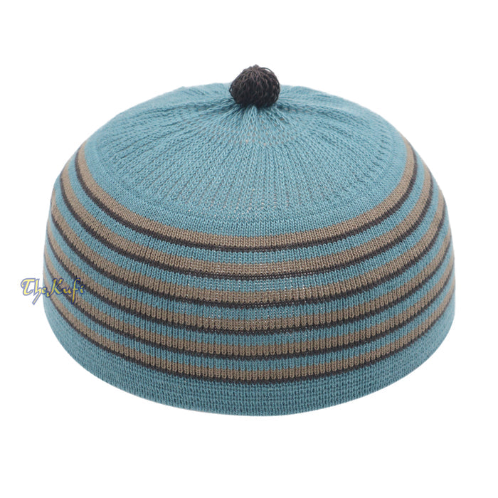 Dark Teal with Brown & Black Lines Baby Or Infant Kufi pom-pom Beanie