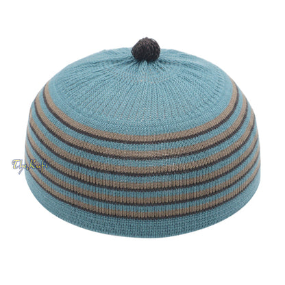 Dark Teal with Brown & Black Lines Baby Or Infant Kufi pom-pom Beanie