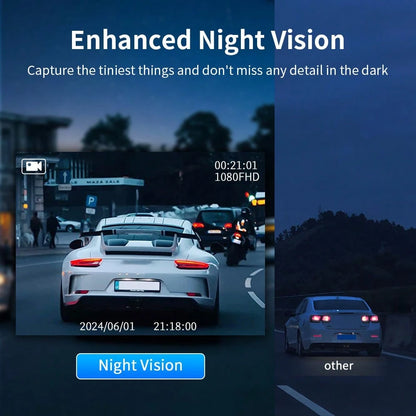 Dash Camera 32GB Memory Card Dash Cams For Cars Wireless Loop Recording 4 Channel WIFI G-Sensor Car Backup Camera Rear View Camera 3.0 Inch Screen High Definition Wide-Angle Camera
