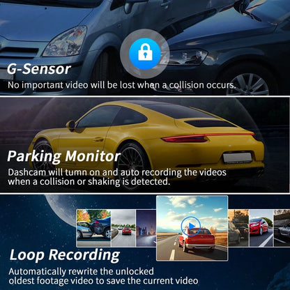 Dash Camera 32GB Memory Card Dash Cams For Cars Wireless Loop Recording 4 Channel WIFI G-Sensor Car Backup Camera Rear View Camera 3.0 Inch Screen High Definition Wide-Angle Camera