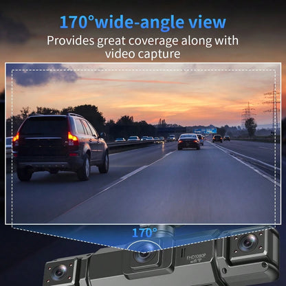 Dash Camera 32GB Memory Card Dash Cams For Cars Wireless Loop Recording 4 Channel WIFI G-Sensor Car Backup Camera Rear View Camera 3.0 Inch Screen High Definition Wide-Angle Camera