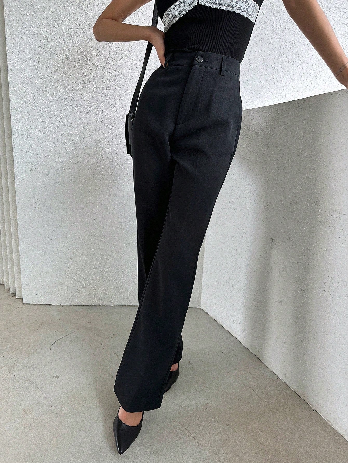 Dazy Designer Women's Black Business Casual Pants,Elegant Straight Leg Winter Dress Pants For Work,School,Spring/Fall Ladies Regular Fit Flare Long Pocket Trousers