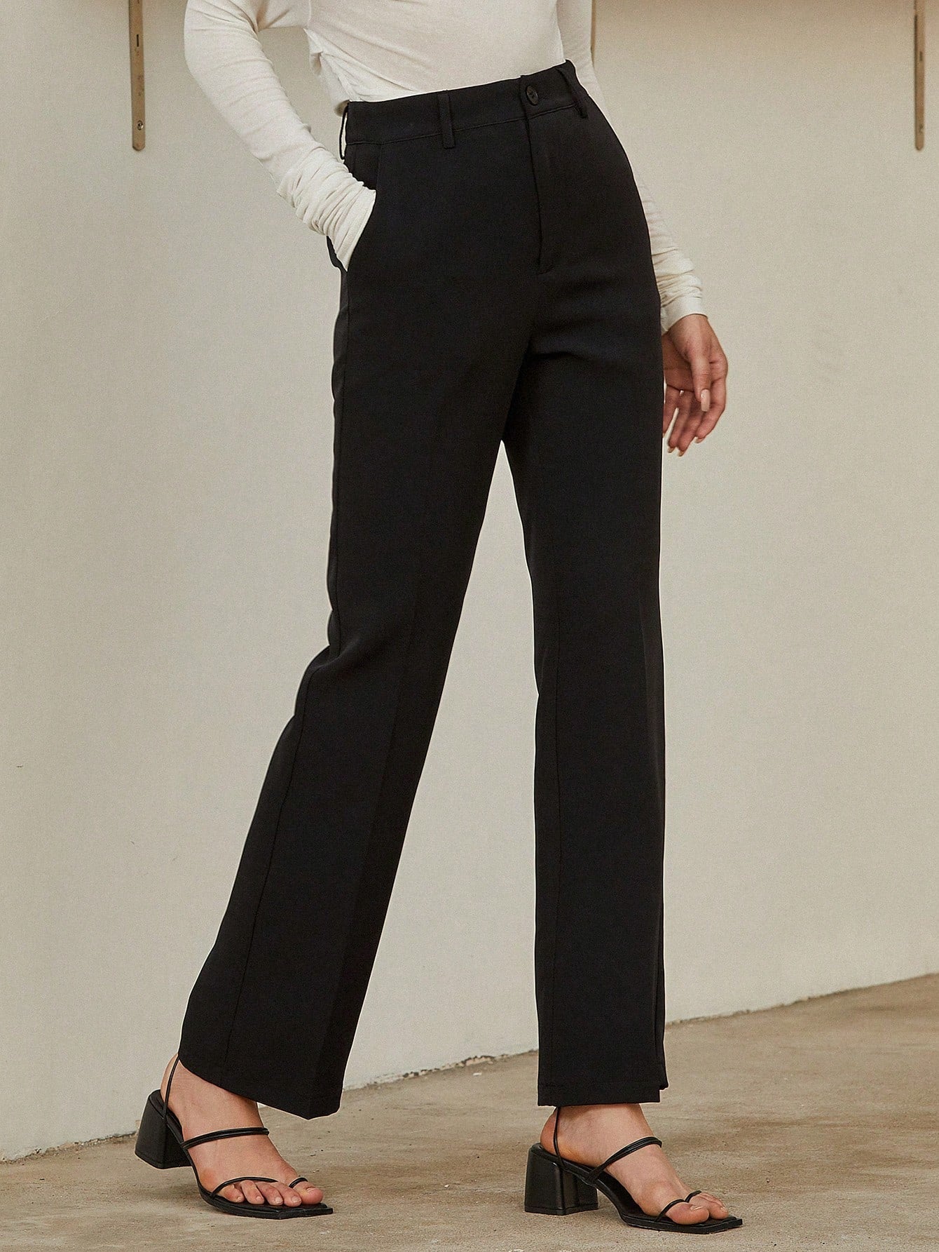 Dazy Designer Women's Black Business Casual Pants,Elegant Straight Leg Winter Dress Pants For Work,School,Spring/Fall Ladies Regular Fit Flare Long Pocket Trousers