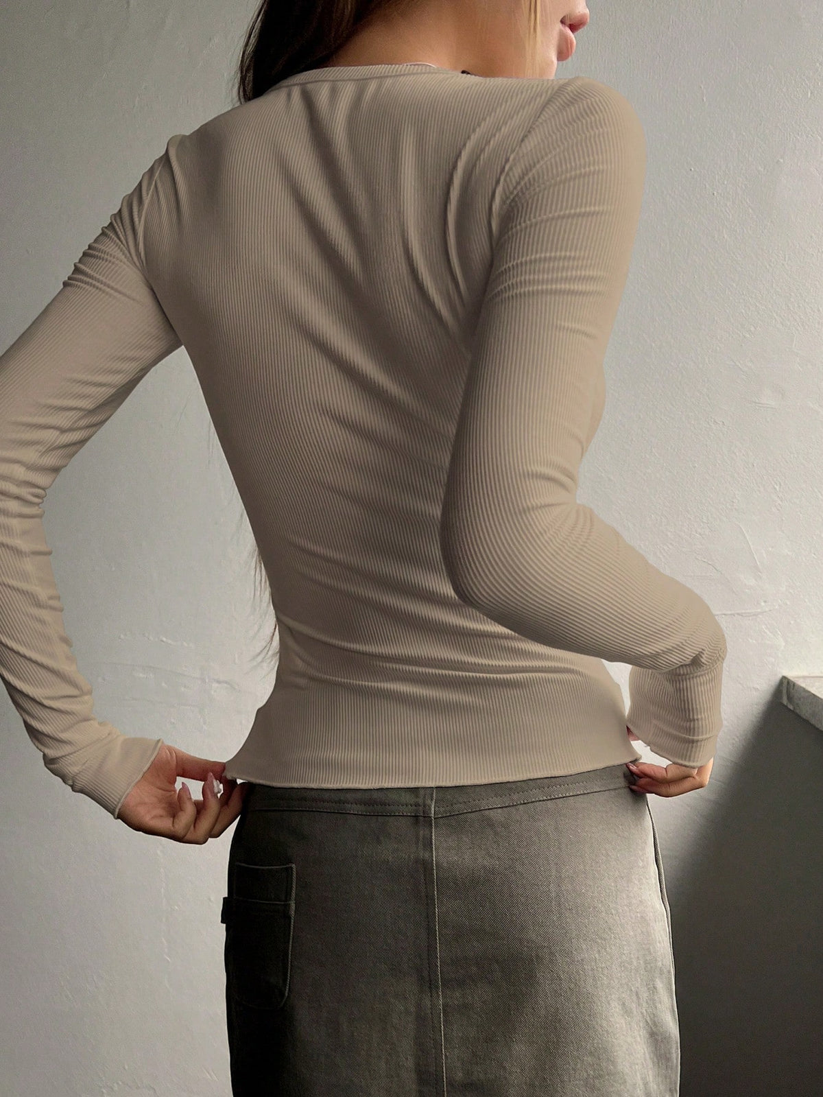 DAZY Half Button Ribbed Knit Slim Fit Tee,Fall Clothes Long Sleeve Women Tops