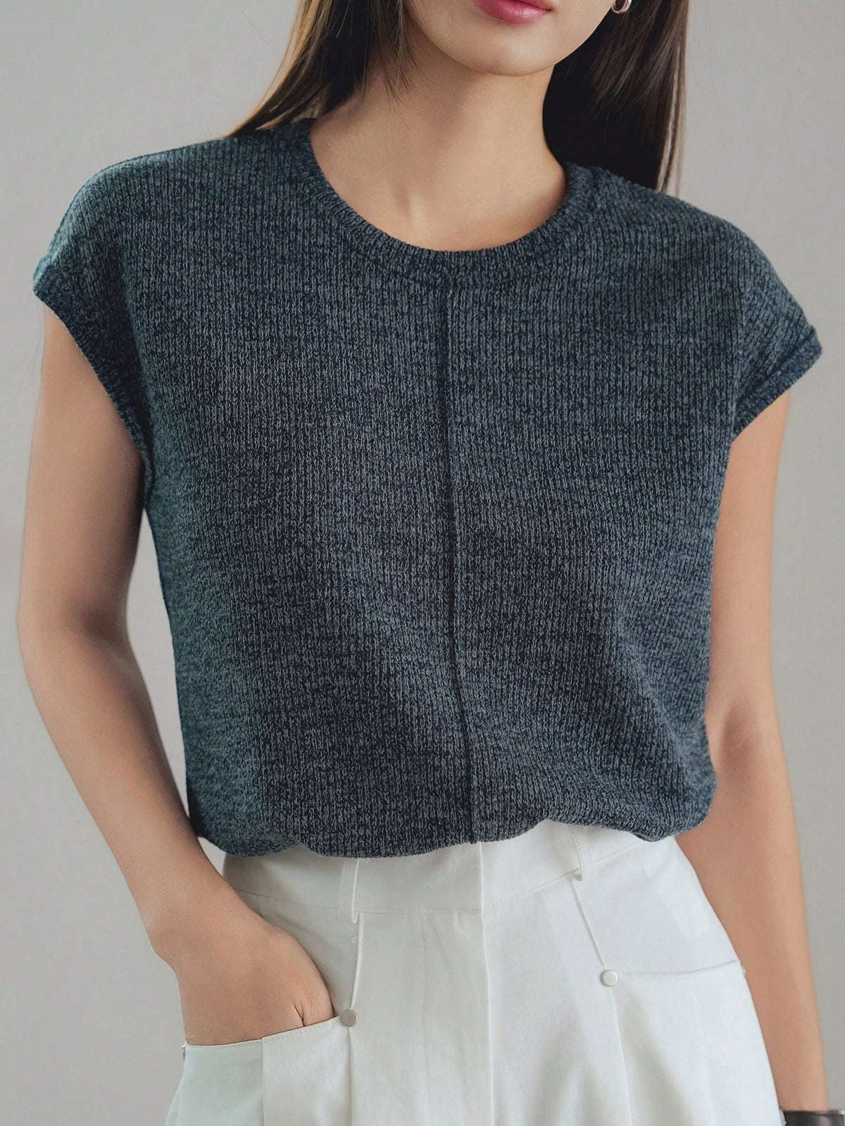Dazy-Less Women's Plain Color Patchwork Short Sleeve Crew Neck Casual T-Shirt, Summer Business Casual Women
