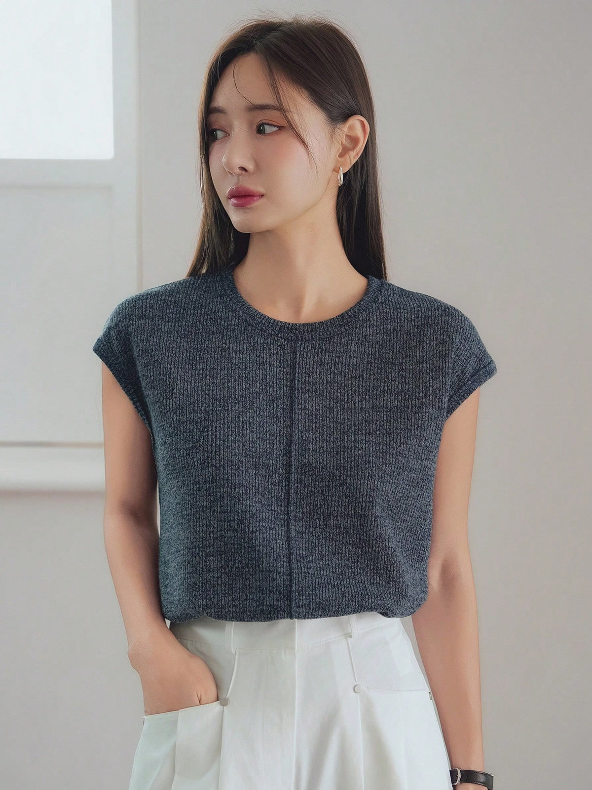 Dazy-Less Women's Plain Color Patchwork Short Sleeve Crew Neck Casual T-Shirt, Summer Business Casual Women