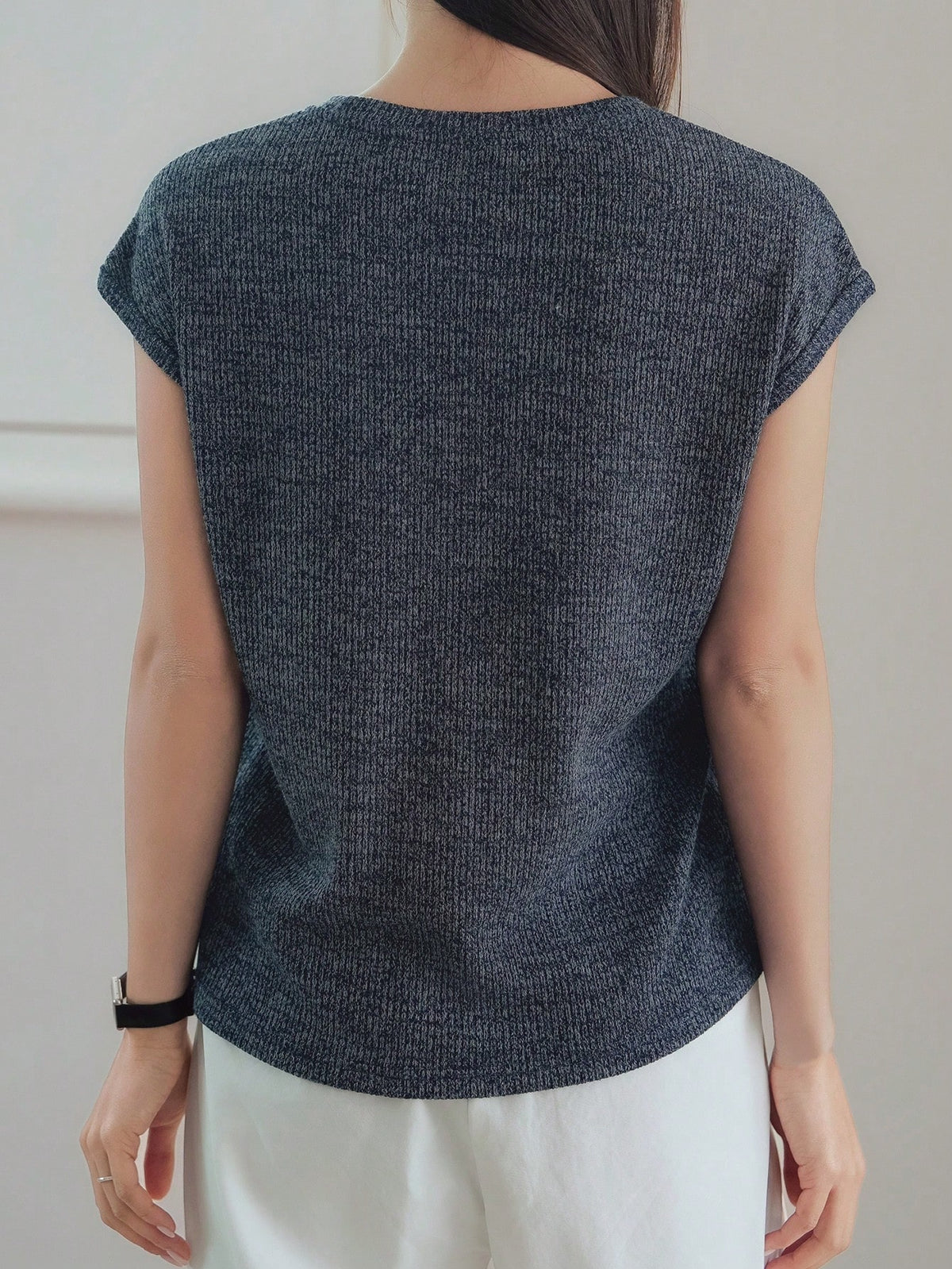 Dazy-Less Women's Plain Color Patchwork Short Sleeve Crew Neck Casual T-Shirt, Summer Business Casual Women