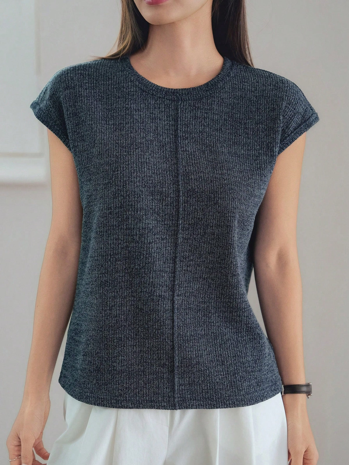 Dazy-Less Women's Plain Color Patchwork Short Sleeve Crew Neck Casual T-Shirt, Summer Business Casual Women