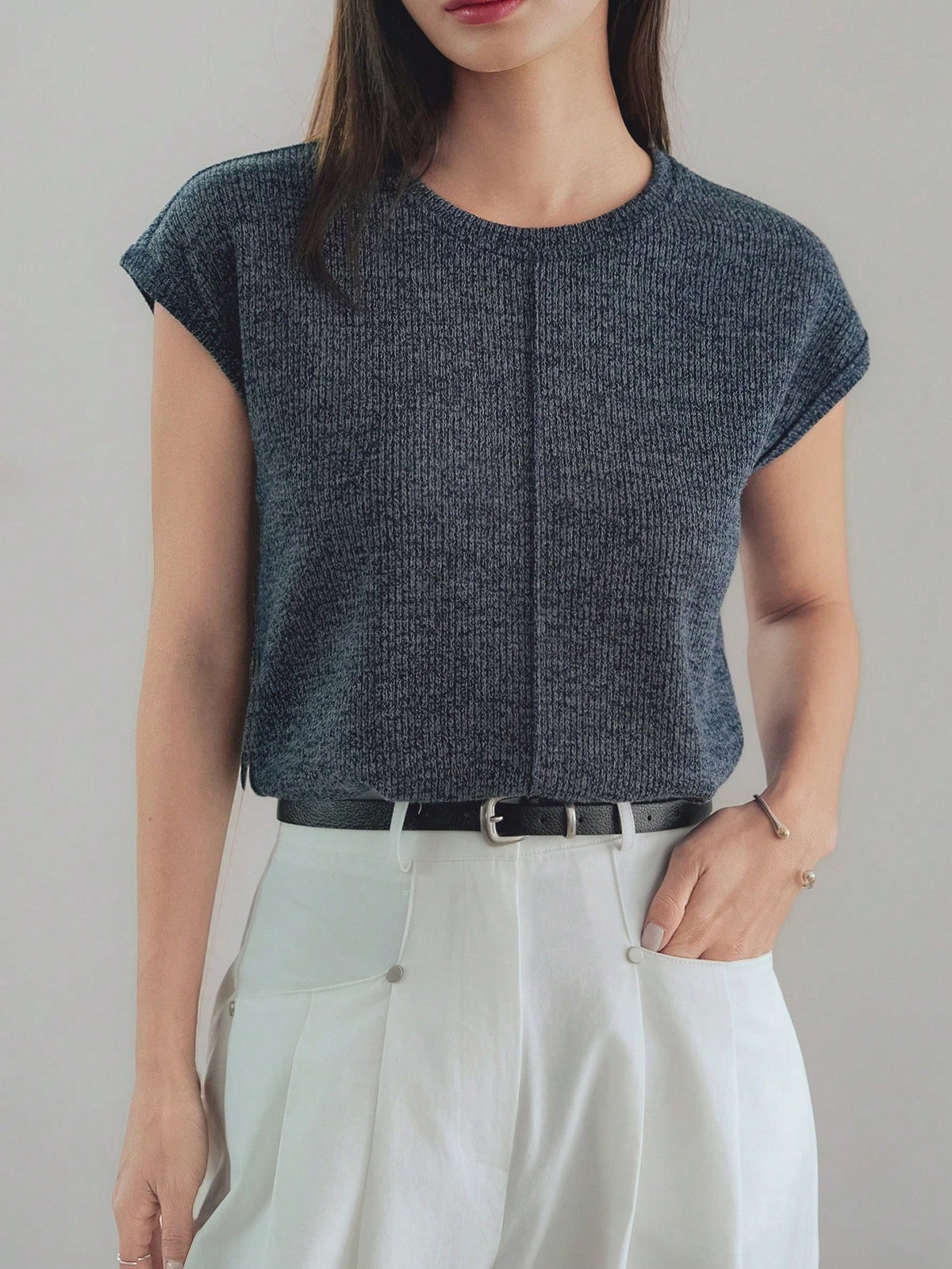 Dazy-Less Women's Plain Color Patchwork Short Sleeve Crew Neck Casual T-Shirt, Summer Business Casual Women