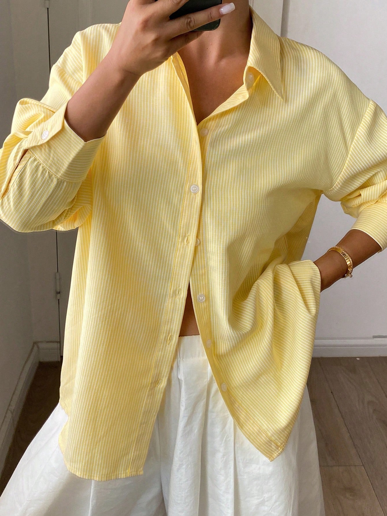 DAZY Striped Print Front Button Casual Long Sleeve Shirt