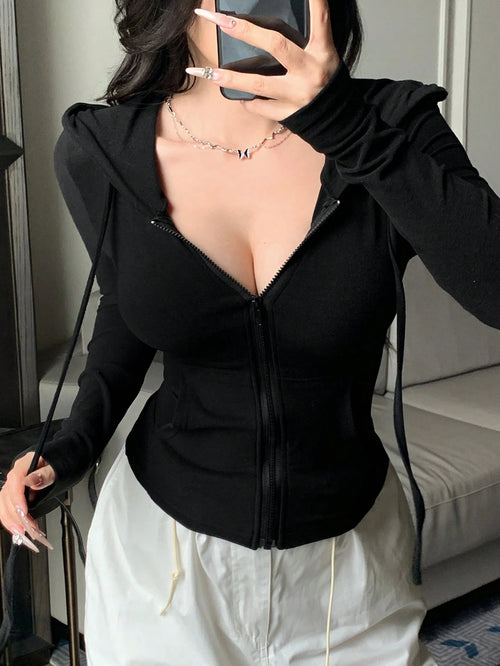 DAZY Valentine's Day Women's Zip-Up Hoodie Sweatshirt, Bodycon T-Shirt Long Sleeve Women Tops