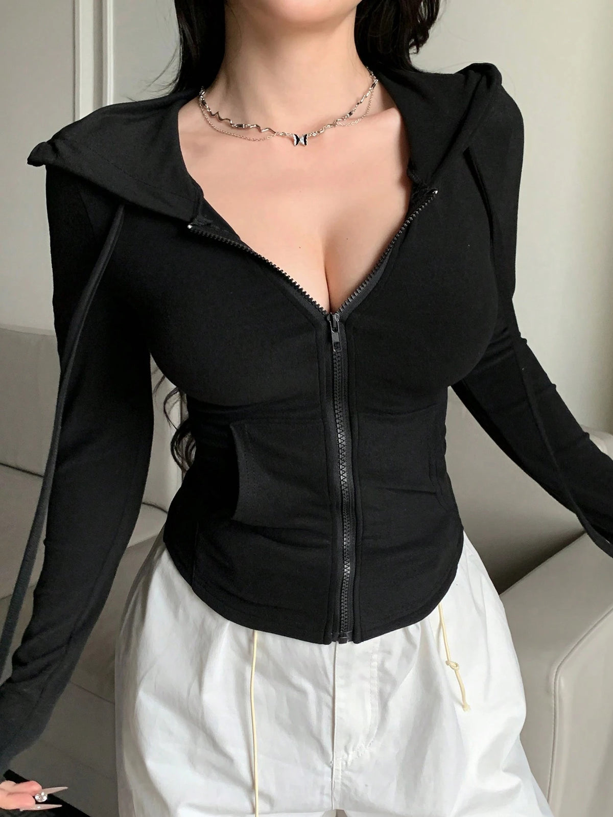 DAZY Valentine's Day Women's Zip-Up Hoodie Sweatshirt, Bodycon T-Shirt Long Sleeve Women Tops