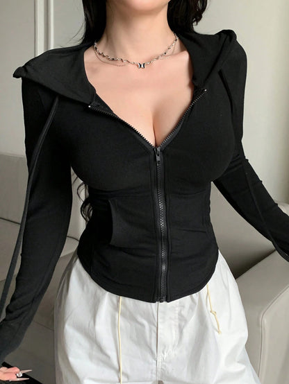 DAZY Valentine's Day Women's Zip-Up Hoodie Sweatshirt, Bodycon T-Shirt Long Sleeve Women Tops