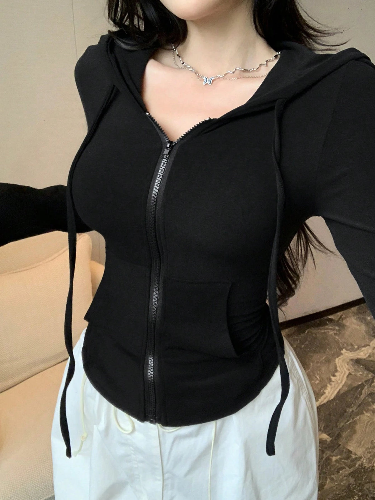 DAZY Valentine's Day Women's Zip-Up Hoodie Sweatshirt, Bodycon T-Shirt Long Sleeve Women Tops