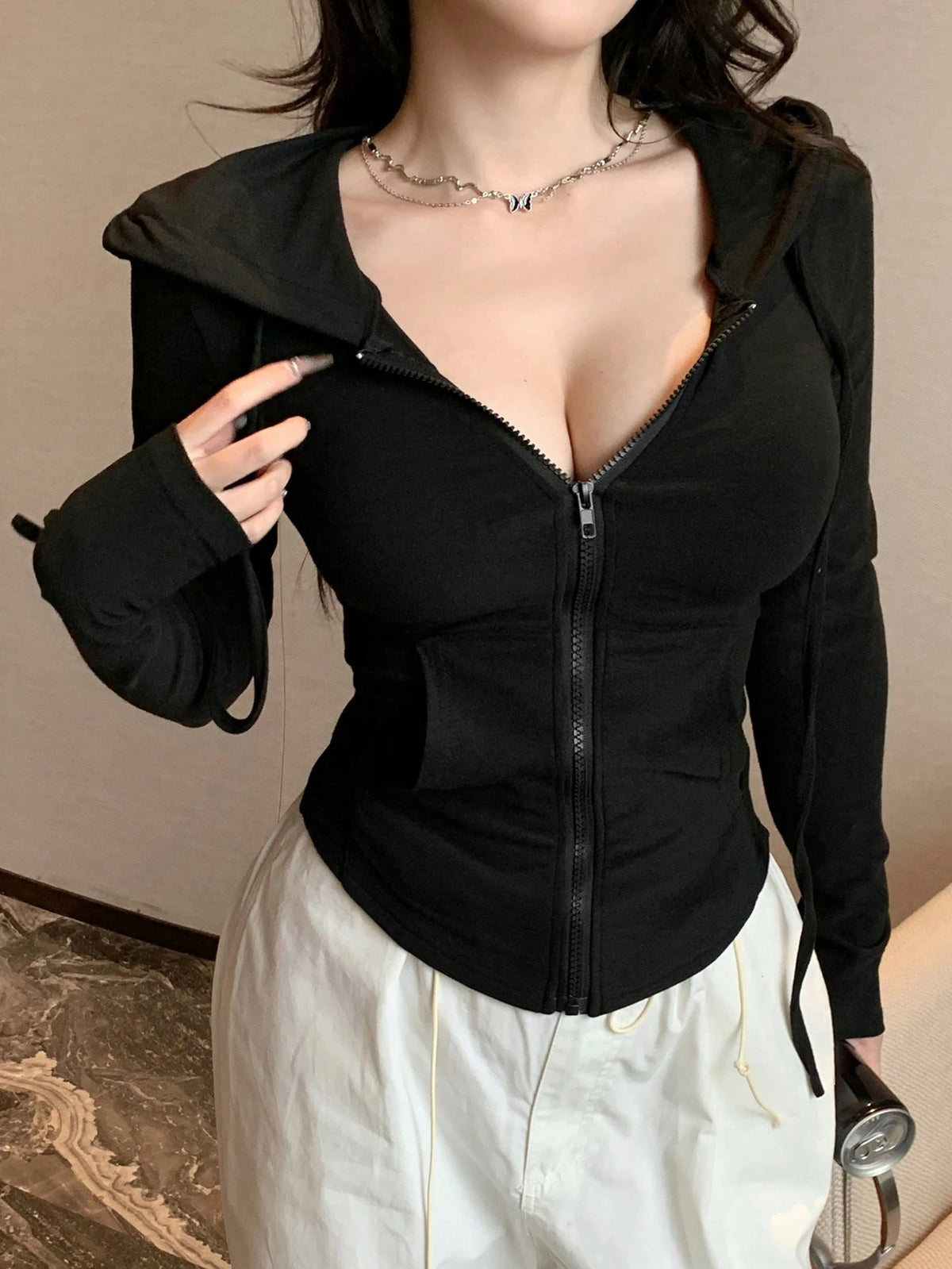 DAZY Valentine's Day Women's Zip-Up Hoodie Sweatshirt, Bodycon T-Shirt Long Sleeve Women Tops