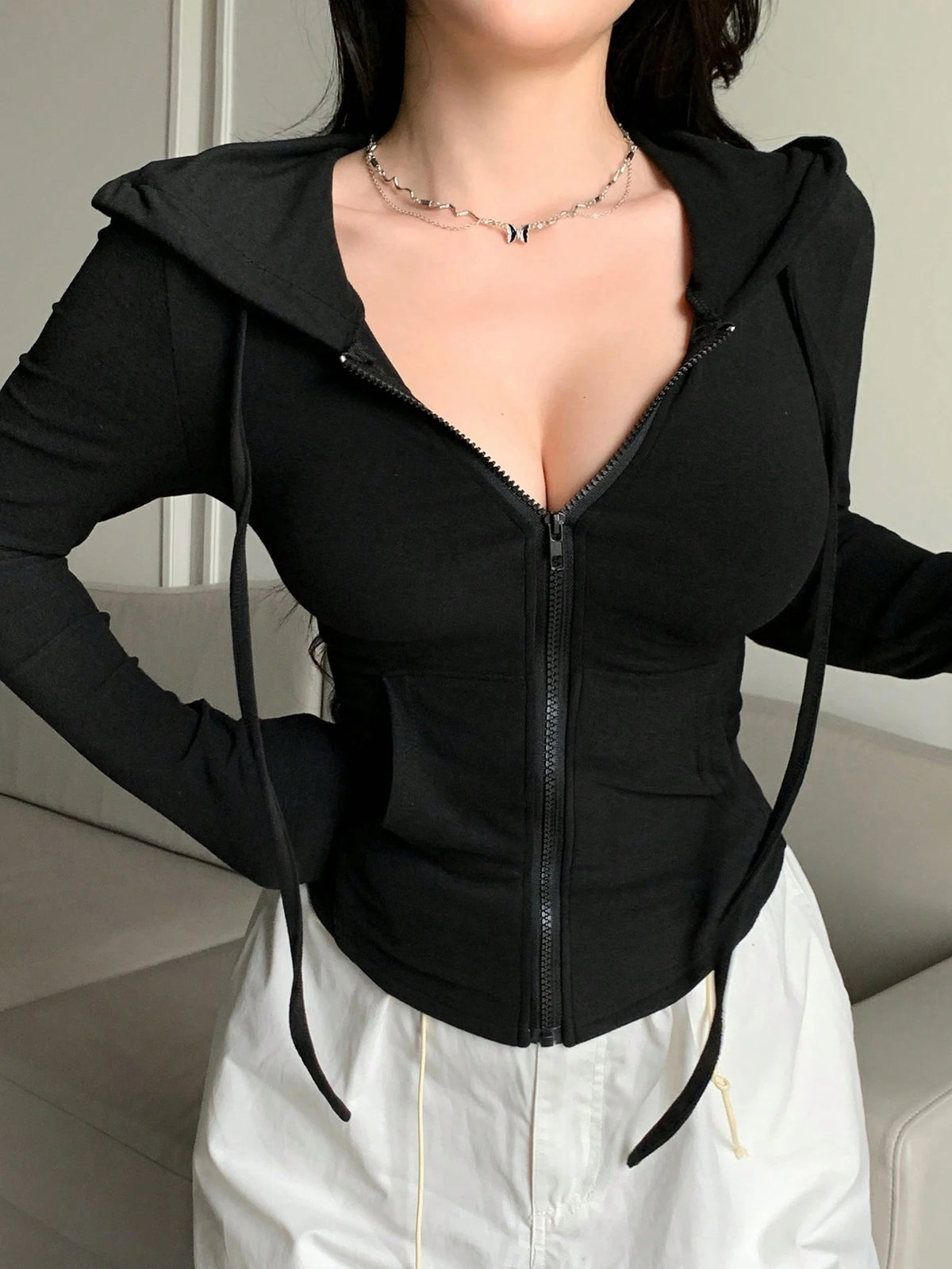 DAZY Valentine's Day Women's Zip-Up Hoodie Sweatshirt, Bodycon T-Shirt Long Sleeve Women Tops