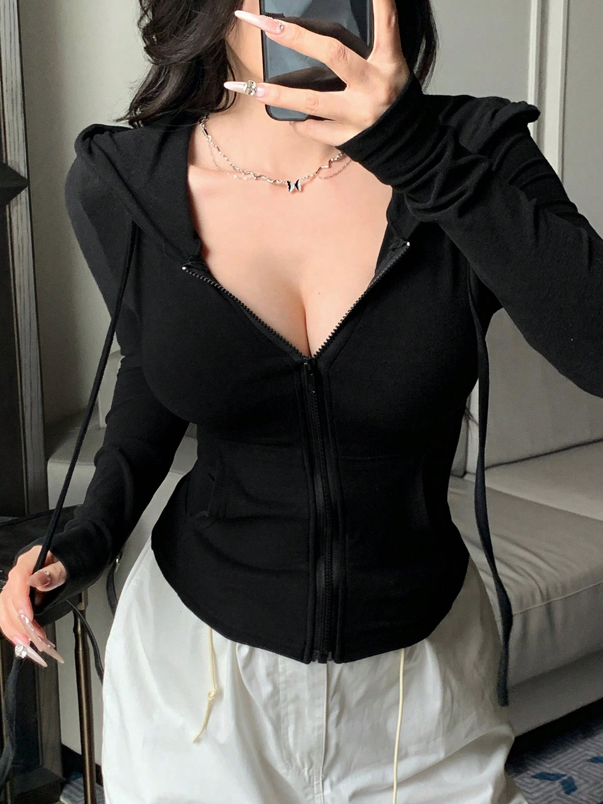 DAZY Valentine's Day Women's Zip-Up Hoodie Sweatshirt, Bodycon T-Shirt Long Sleeve Women Tops