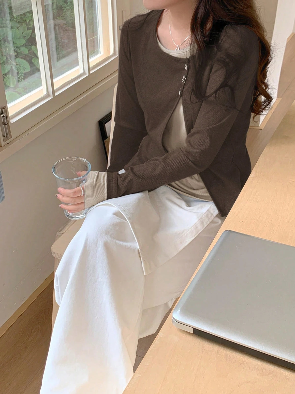 DAZY Women Contrast Color Long Sleeve 2 In 1 Diagonal Placket Round Neck Butterfly T-Shirt,Fall Clothes